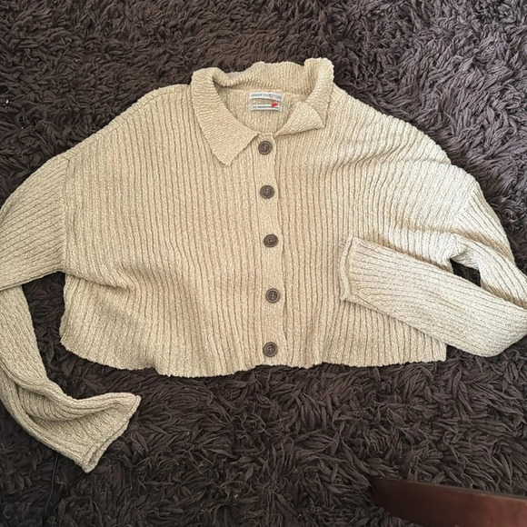 Urban Outfitters Cropped Collared Cardigan Sweater in Light Sand-Size Small NWOT - Picture 5 of 10